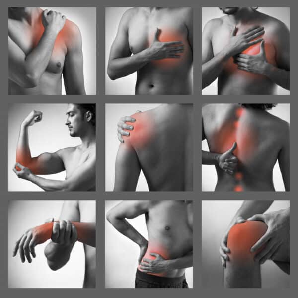 Collage of man suffering from acute pain